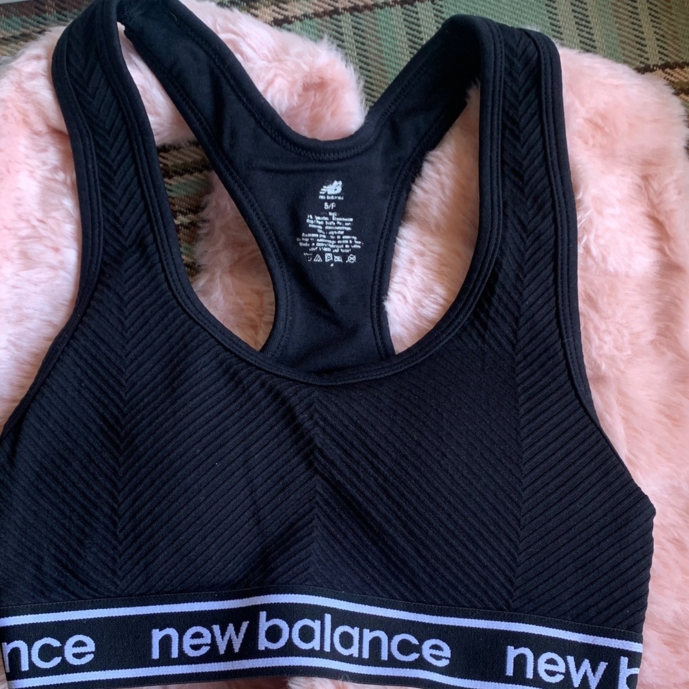 New Balance Black Logo Elastic Racerback Sports Bra